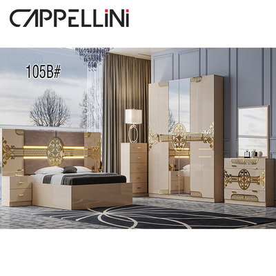 Rei de madeira Size Storage Bed do MDF da mobília lustrosa alta turca dos grupos de quarto