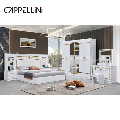 Luxo de madeira branca de couro duplo King size cama casa quarto mestre moderno quadro de madeira conjunto de móveis de quarto completo