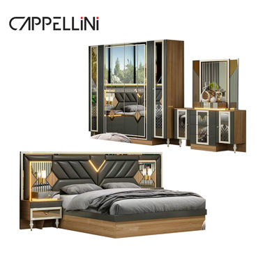 Quadro de madeira americana de couro duplo King Size Cama Casa Master Room Suite Madeira barata Full Modern Set de móveis de quarto