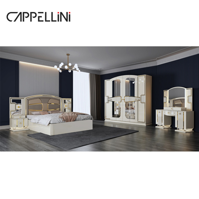 Preço por atacado King Size Cama Dupla de Couro Suíte Master Room Casa Branca Full Wooden Mdf Luxury Set de Mobiliário de Quarto