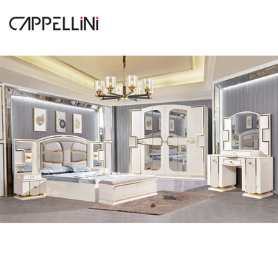 Preço por atacado King Size Cama Dupla de Couro Suíte Master Room Casa Branca Full Wooden Mdf Luxury Set de Mobiliário de Quarto