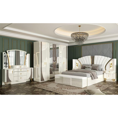 OEM Varejo Grosso Branco Real Luxo Dormitório Duplo King Size Master Room Casa Moderna Armazém de Madeira Conjunto completo de móveis de quarto