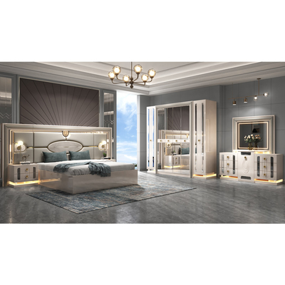 Modern Luxury Wood Frame Double King Size Bed Set Villa Home Master Room Queen Leather Madeira Mdf Full Furniture Quartos de quarto conjuntos