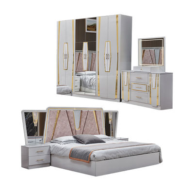 Foshan Gráfico de Madeira Quadro Duplo Couro King Size Suíte de Cama Casa Rainha de Madeira Cheap Full Modern Luxury Set de Mobiliário de Quarto