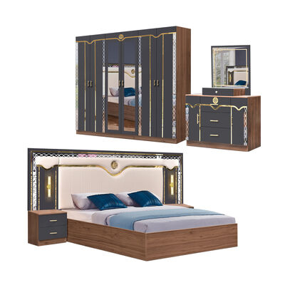 China Atacado Barato Madeira MDF King Size Cama Conjunto 5 Peças Quarto Duplo Moderno Luxo Quadro de Madeira Quarto Conjunto Móveis