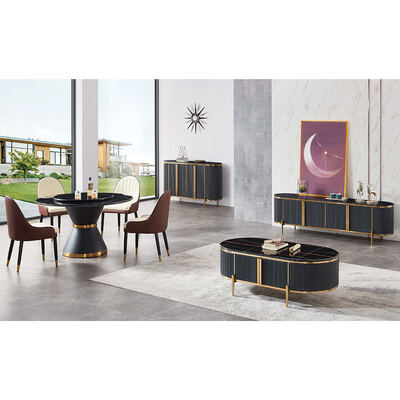 Moderno Design Tabela de Jantar de Arco de Mármore Preto 4 Cadeiras Móveis para Casa 6 lugares Luxo Tabela de Jantar Redonda