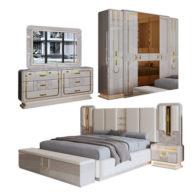Modern Luxury Royal Complete Bedroom Sets Madeira King Size Quarto Casa Quarto Dormitório Duplo Quadro de Madeira