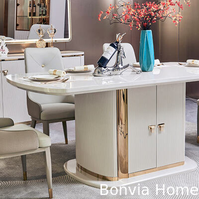 Modernos conjuntos de sala de jantar de luxo de madeira branca 6 lugares Completo mobiliário para casa Armazenamento Grande conjunto de mesa e cadeiras de madeira