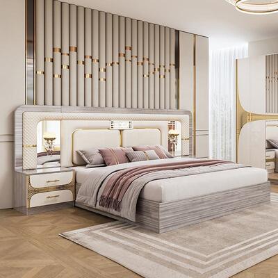 Foshan Wholesale Barato Turco Quarto de Cama Conjuntos Rei Tamanho Quadro de Cama Luxo Quarto de Casa Suíte Moderno de Madeira Quarto de Quarto Mobiliário Conjunto