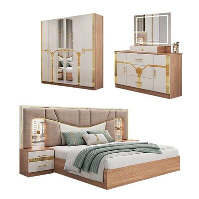 Meuble De Chambre Mobiliário de quarto moderno conjunto de tamanho rei Cama de madeira Quadro de luxo Casa completa Mobiliário turco conjuntos de quarto