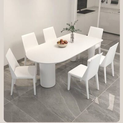 Tabela de jantar escandinava branca Base de metal Mobiliário de sala de jantar pedra ardósia topo mesa de jantar moderna para apartamento de hotel
