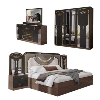 Conjunto Completo de Móveis Modernos Turcos para Quarto Atacado 5 Peças Cama King Size Estrutura de Madeira Móveis Domésticos Conjuntos de Quarto