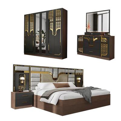 Conjunto Completo de Móveis Modernos Turcos para Quarto Atacado 5 Peças Cama King Size Estrutura de Madeira Móveis Domésticos Conjuntos de Quarto