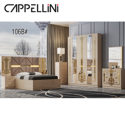 Rei de madeira Size Storage Bed do MDF da mobília lustrosa alta turca dos grupos de quarto