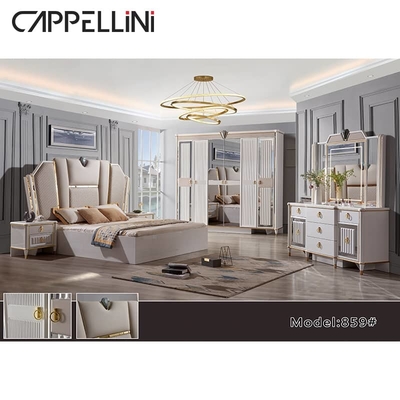 Conjunto completo de vidro da tabela de molho da tabela do lado da cama do vestuário da mobília dos grupos de quarto do MDF