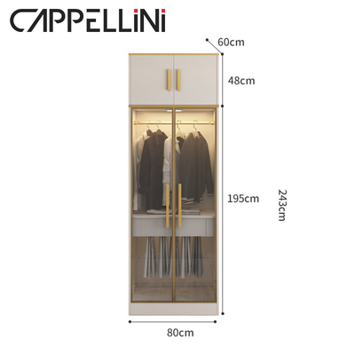 Vestuário do armazenamento do quarto de Multispace com a porta articulada espelho