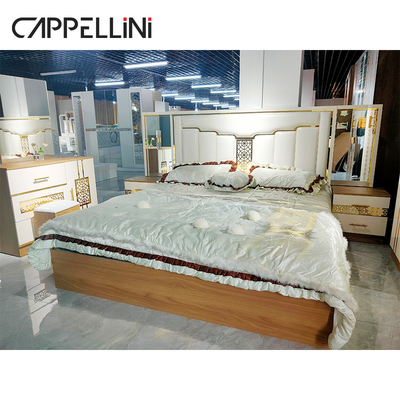 Material de couro do plutônio do MDF da madeira moderna luxuosa da mobília do quarto do desenhista do rei Size