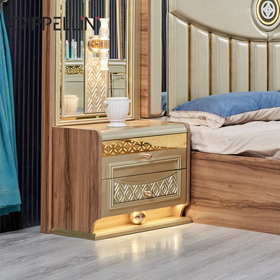 Luxo Ouro Madeira Duplo Couro King Size Cama Madeira Casa Moderna Full Set de Mobiliário de Quarto