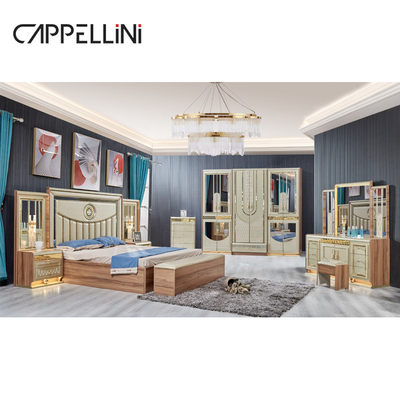 Luxo Ouro Madeira Duplo Couro King Size Cama Madeira Casa Moderna Full Set de Mobiliário de Quarto
