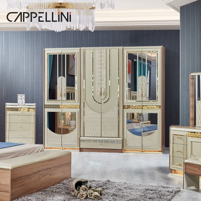 Luxo Ouro Madeira Duplo Couro King Size Cama Madeira Casa Moderna Full Set de Mobiliário de Quarto