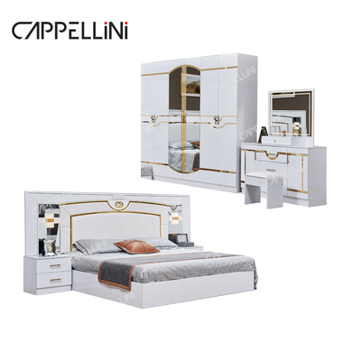 Luxo de madeira branca de couro duplo King size cama casa quarto mestre moderno quadro de madeira conjunto de móveis de quarto completo