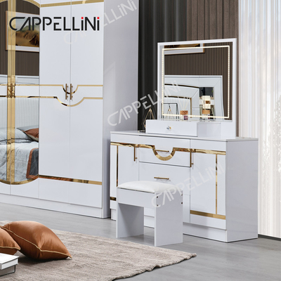 Luxo de madeira branca de couro duplo King size cama casa quarto mestre moderno quadro de madeira conjunto de móveis de quarto completo
