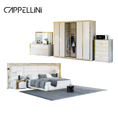 Cabeçalho contemporâneo de couro branco Madeira King Size Cama Casa Dupla Moderna Luxo Madeira Mdf Set de móveis de quarto completo