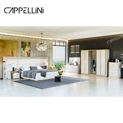 Cabeçalho contemporâneo de couro branco Madeira King Size Cama Casa Dupla Moderna Luxo Madeira Mdf Set de móveis de quarto completo
