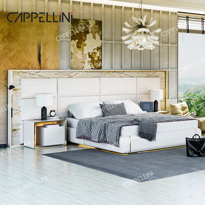 Cabeçalho contemporâneo de couro branco Madeira King Size Cama Casa Dupla Moderna Luxo Madeira Mdf Set de móveis de quarto completo
