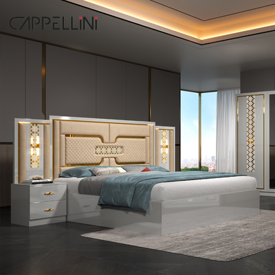 Casa Quarto Principal Quarto Duplo de Couro King Size Leito Por Tutor Barato Moderno Luxo Rainha Madeira Mdf Set de Móveis de Quarto Completo