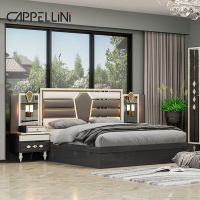 Madeira Moderno Duplo Couro King Size Conjunto de Cama Mobiliário Modular Madeira Rainha Full Luxury Bedroom Sets Mobiliário