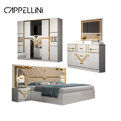 Foshan Wholesale Full Set King Size Leather Bedroom Quarto de cama duplo de madeira Casa barata Queen Modern Luxury Quarto conjunto Mobiliário
