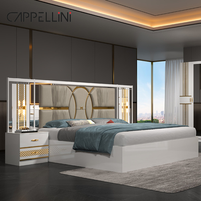 Venda a retalho Preço barato Luxo Leite de madeira King Size de couro Quarto duplo Casa de luxo Full Mdf conjunto de quartos Móveis