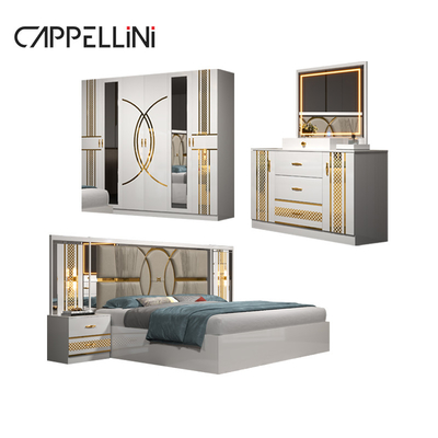Venda a retalho Preço barato Luxo Leite de madeira King Size de couro Quarto duplo Casa de luxo Full Mdf conjunto de quartos Móveis