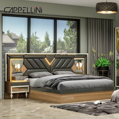 Quadro de madeira americana de couro duplo King Size Cama Casa Master Room Suite Madeira barata Full Modern Set de móveis de quarto