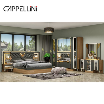 Quadro de madeira americana de couro duplo King Size Cama Casa Master Room Suite Madeira barata Full Modern Set de móveis de quarto