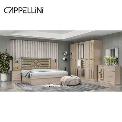 Preço Barato Tamanho Rainha Cabeçalho de madeira Leather Bed Modern Rom Suite Luxury King Size Mdf Set de móveis de quarto completo