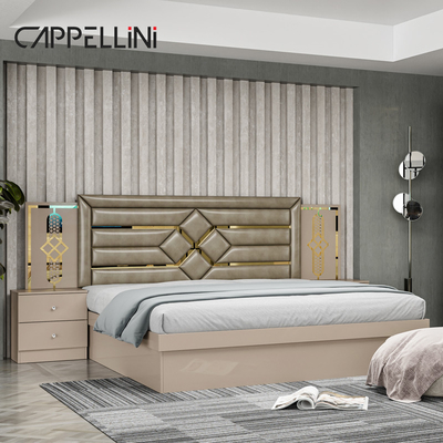Preço Barato Tamanho Rainha Cabeçalho de madeira Leather Bed Modern Rom Suite Luxury King Size Mdf Set de móveis de quarto completo