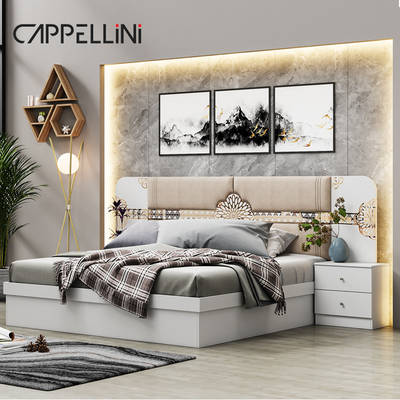 Venda a retalho Preço barato Cama de couro clássica da rainha Luxo Outro lar Full Size King Set de mobiliário de cama de madeira