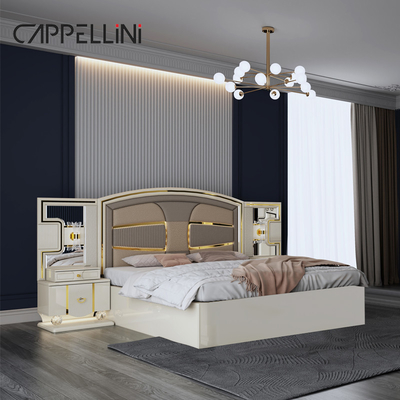 Preço por atacado King Size Cama Dupla de Couro Suíte Master Room Casa Branca Full Wooden Mdf Luxury Set de Mobiliário de Quarto