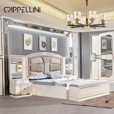 Preço por atacado King Size Cama Dupla de Couro Suíte Master Room Casa Branca Full Wooden Mdf Luxury Set de Mobiliário de Quarto