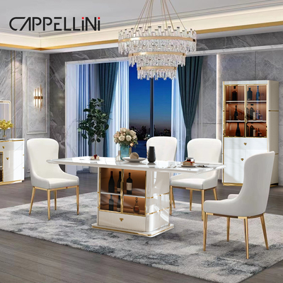 Modern White Wood Dining Table Set 4 Chairs 6 Seater Full Home Furniture Large Luxury Wooden Dining Room Table Set