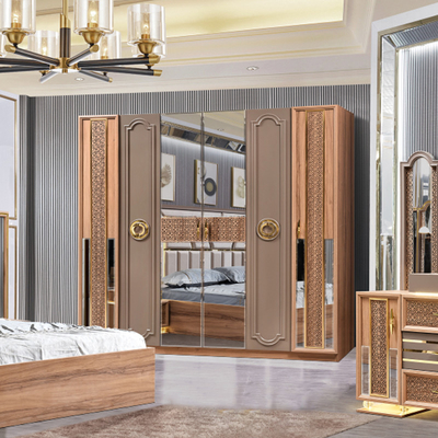 Estilo turco de luxo Quadro de madeira King Size Set de cama Led Headboard Modern Classic Full Home Set de quarto de madeira Mobiliário