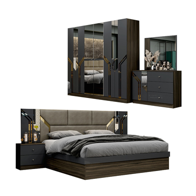 Venda no mercado a retalho Barato Quadro de madeira de luxo Quadro de cama de tamanho King Duplo Casa moderna Turco Madeira MDF Quarto completo mobília