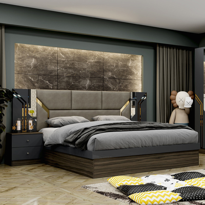 Venda no mercado a retalho Barato Quadro de madeira de luxo Quadro de cama de tamanho King Duplo Casa moderna Turco Madeira MDF Quarto completo mobília