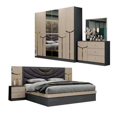 Venda no mercado a retalho Barato Quadro de madeira de luxo Quadro de cama de tamanho King Duplo Casa moderna Turco Madeira MDF Quarto completo mobília