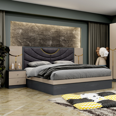 Venda no mercado a retalho Barato Quadro de madeira de luxo Quadro de cama de tamanho King Duplo Casa moderna Turco Madeira MDF Quarto completo mobília