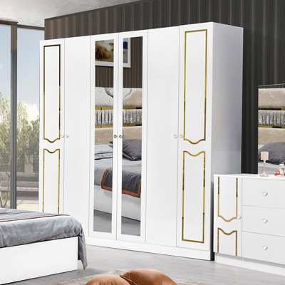 Quadro de madeira branca de alto brilho Suíte de cama dupla de luxo King Size Modern Design Mdf Full Set Mobiliário de quarto