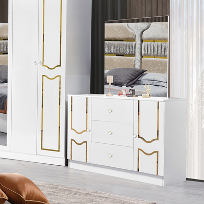 Quadro de madeira branca de alto brilho Suíte de cama dupla de luxo King Size Modern Design Mdf Full Set Mobiliário de quarto