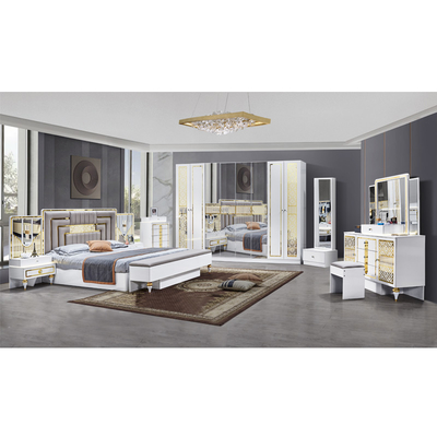 Venda por atacado Quadro de madeira moderno de alta qualidade Cama de casal Casa Master King Size Luxury Turkish Bedroom Furniture Set